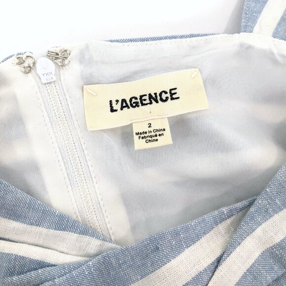 L'AGENCE Linen Striped Twisted Front Cropped Bra Top In Blue and White Size 2 - Picture 6 of 6